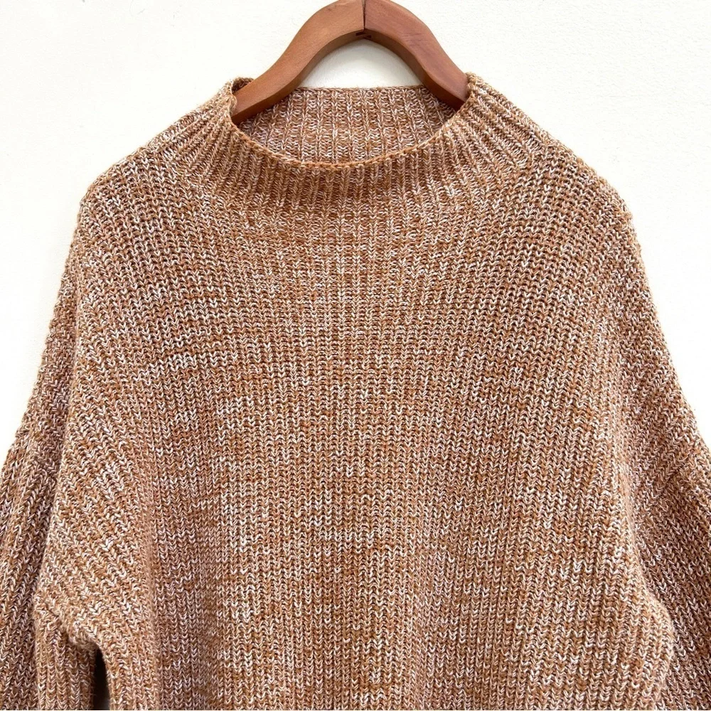 Cupcakes & Cashmere Mock Neck Marled Knit Brown Neutral Sweater, Size Large